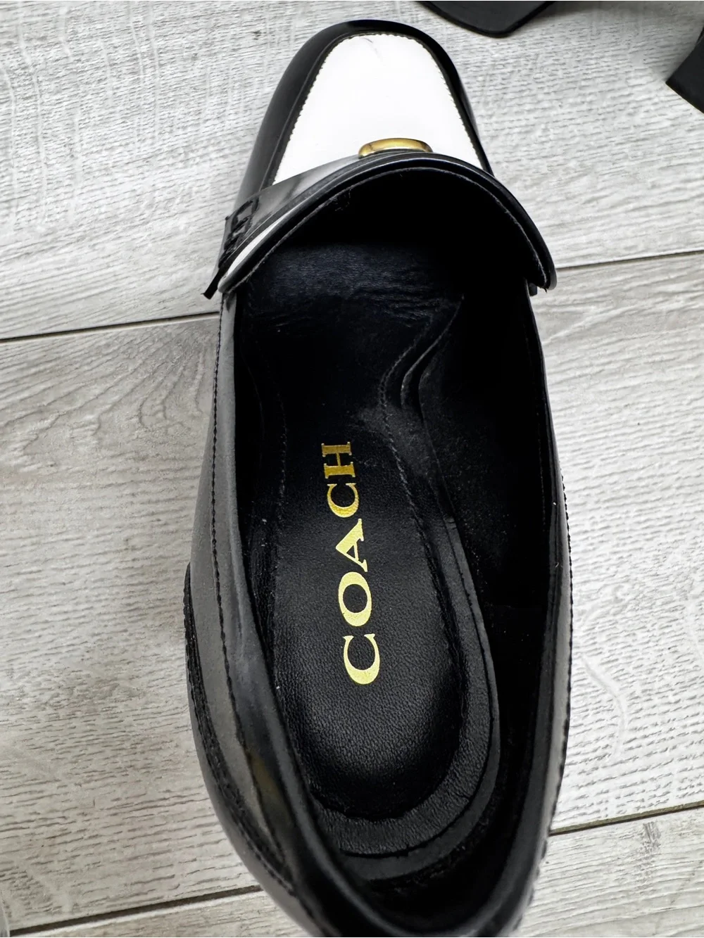 Coach Ilyse BLACK & White Leather platform Loafer Shoes US 6.5-36.5